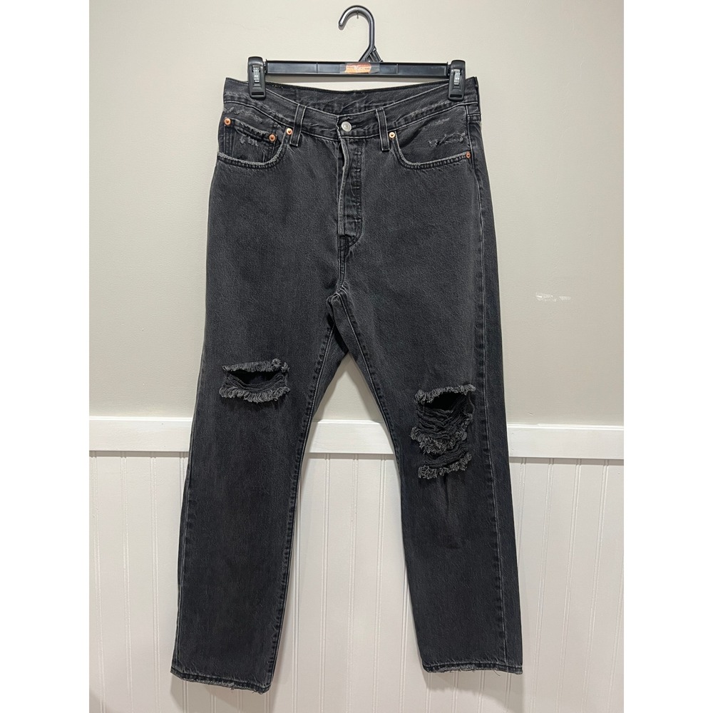 Levi's 501 Button Fly‎ Distressed Jeans High Rise Black Women Size 31x30